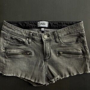 Paige Denim | Faded black grey cut off zip denim shorts